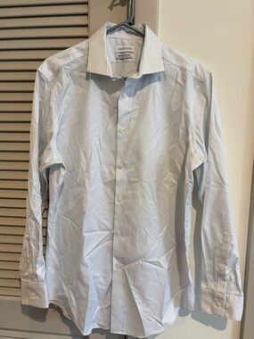 Calvin Klein White & Light Blue Micro-Check Dress Shirt* Size 16 32/33 L